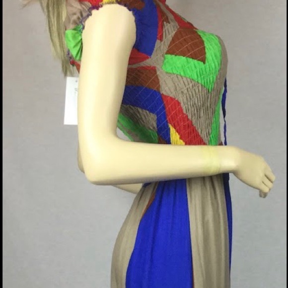 Multicolour Maxi natural Dress stretch wide waist short sleeved open neck - Picture 2 of 10